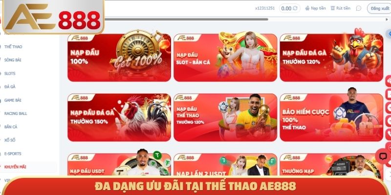 Đa dạng ưu đãi tại thể thao AE888