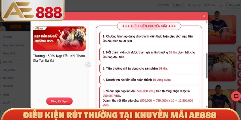 Điều kiện rút thưởng tại khuyến mãi AE888