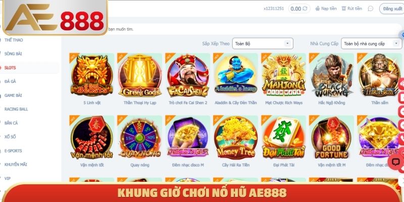Khung giờ chơi nổ hũ AE888