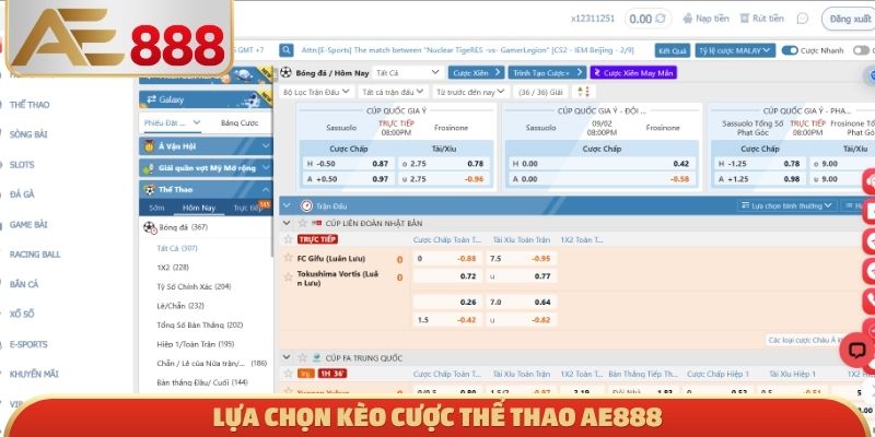 Lựa chọn kèo cược thể thao AE888